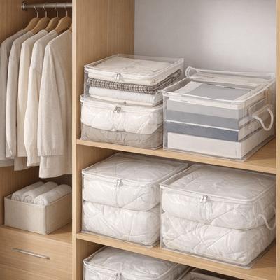 Large Capacity Clear Quilt Storage Bag Folding Plastic Clothes Quilt Storage Bag Waterproof Dust-proof Clothes Storage Bag