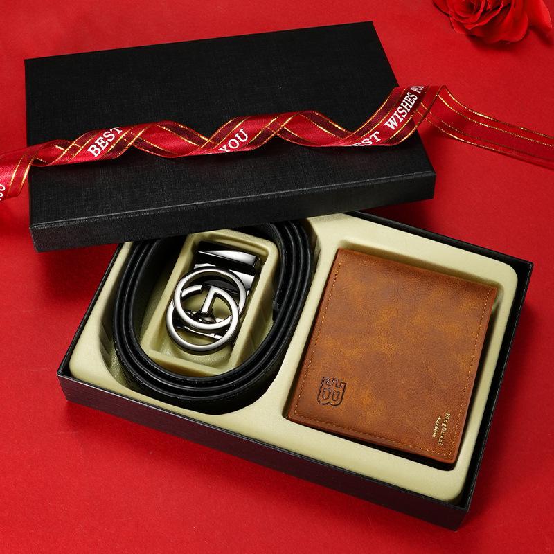 The First Layer Of Cowhide Men'S Belt Wallet Combination Set, Automatic Buckle Belt Wallet, High-End Gift Box Can Be