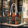 Vintage Geometric Print Tote Bag Fashion Casual Large Capacity Daily Shoulder Bag for Women