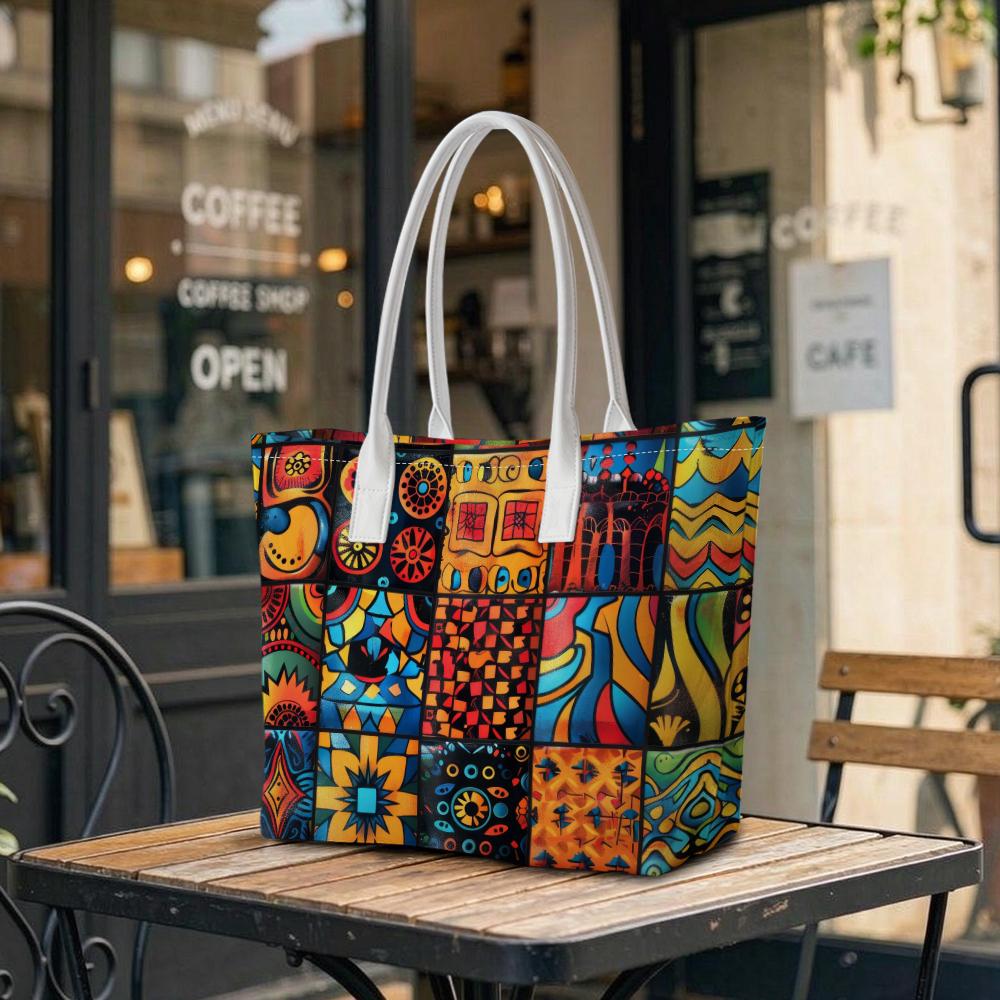 Vintage Geometric Print Tote Bag Fashion Casual Large Capacity Daily Shoulder Bag for Women