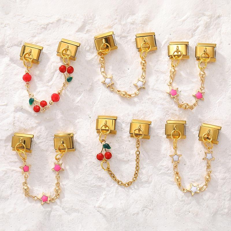 Valentine's Day Sweet Pink Strawberry Cake Scenery DIY Making Bracelet Women Men Stainless Steel 9mm Italian Charm Links Fit