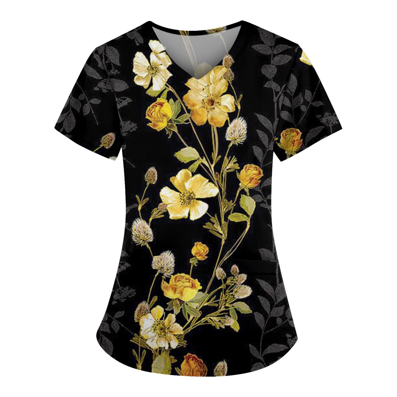 

Жіночі модні повсякденні топи з принтом і захисний робочий одяг із V-подібним вирізом XL жовтий