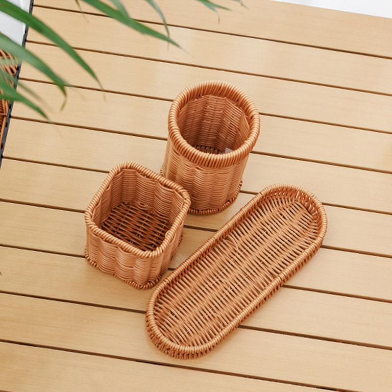 Imitation Rattan Wicker Woven Serving Basket For Bread Fruit Vegetables Restaurant Serving Tabletop Display Basket Cosmetic Box