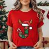 Festive Christmas Alphabet Letter with Santa Hat Print Tshirt for Unisex Fashion T Shirt Streetwear Female Clothes Unisex Tshirt
