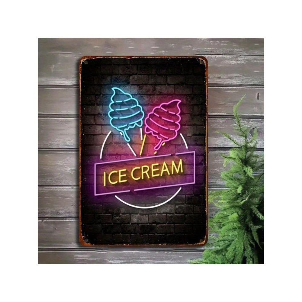 Retro Neon Ice Cream Metal Wall Art Sign for Kitchen Decor