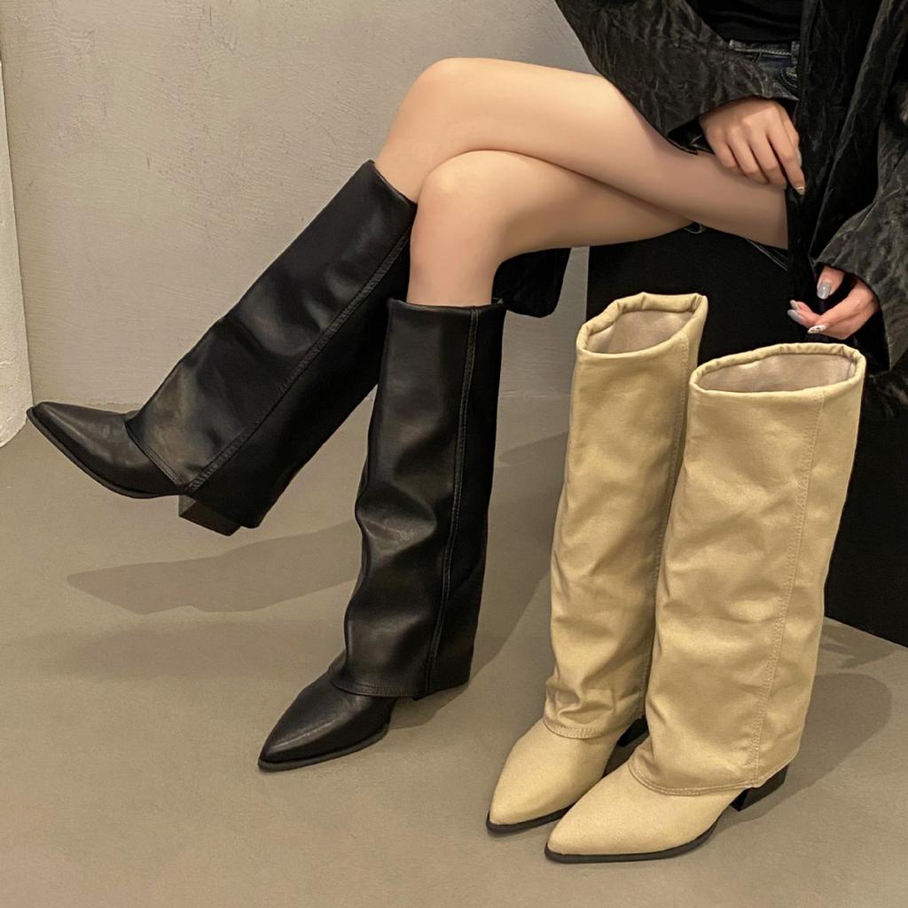 Autumn and Winter New Boots, Long Boots, Trouser Boots, Women's Pointed Head Style, European and American Temperament 2025 Long Tube, Thin But Knigh