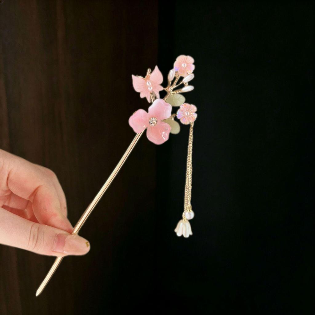 Three-Flower Butterfly Updo Hairpin – Elegant Women's Ancient Style Xiuhe Hair Accessory
