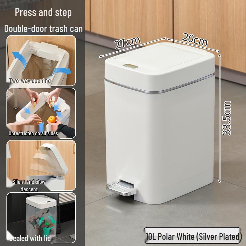 Silent Double-Open Trash Can with Foot Pedal for Kitchen and Bathroom
