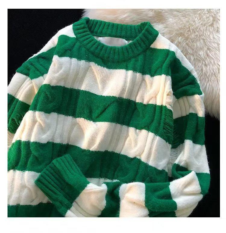 

Ретро полосатый унисекс свитер для мужчин и женщин - Модный осенне-зимний дизайн свободной вязки. Medium