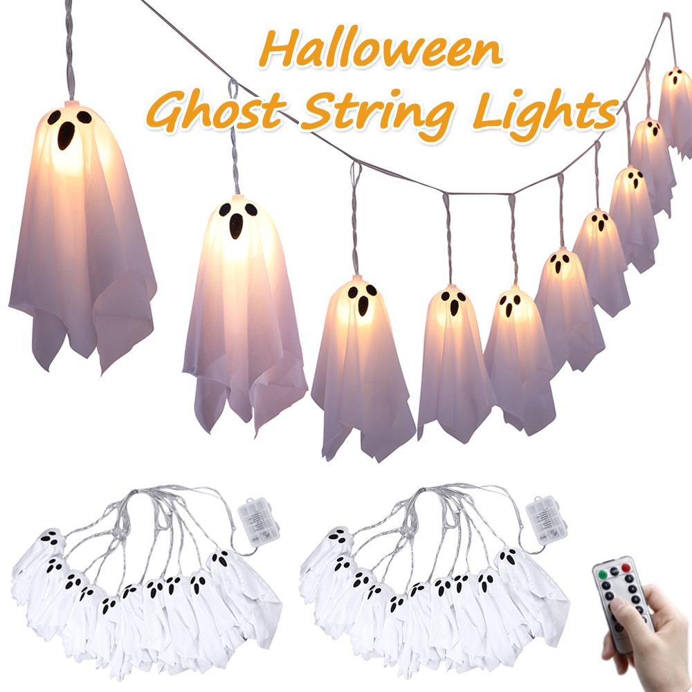 10Pcs Spooky Ghosts String Lights W/ 8 Light Modes Glowing Spooky Ghost LED Light String Ghost LED Lights Halloween Decoration
