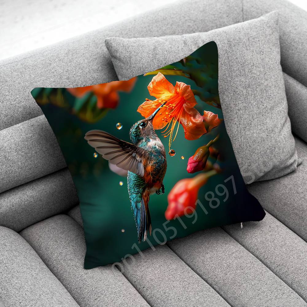 Colorful Bird Hummingbird Throw Pillow Case For 50x50cm 30x30cm 55x55cm 45x45cm 40x40cm Square Bed Pillowcase Cover