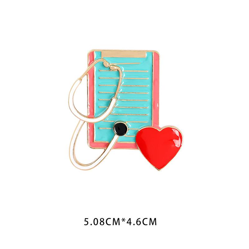 New Creative Medical Medicine Equipment Brooch Pin Stethoscope Electrocardiogram Heart Shaped Pin Brooches Lapel Jewelry