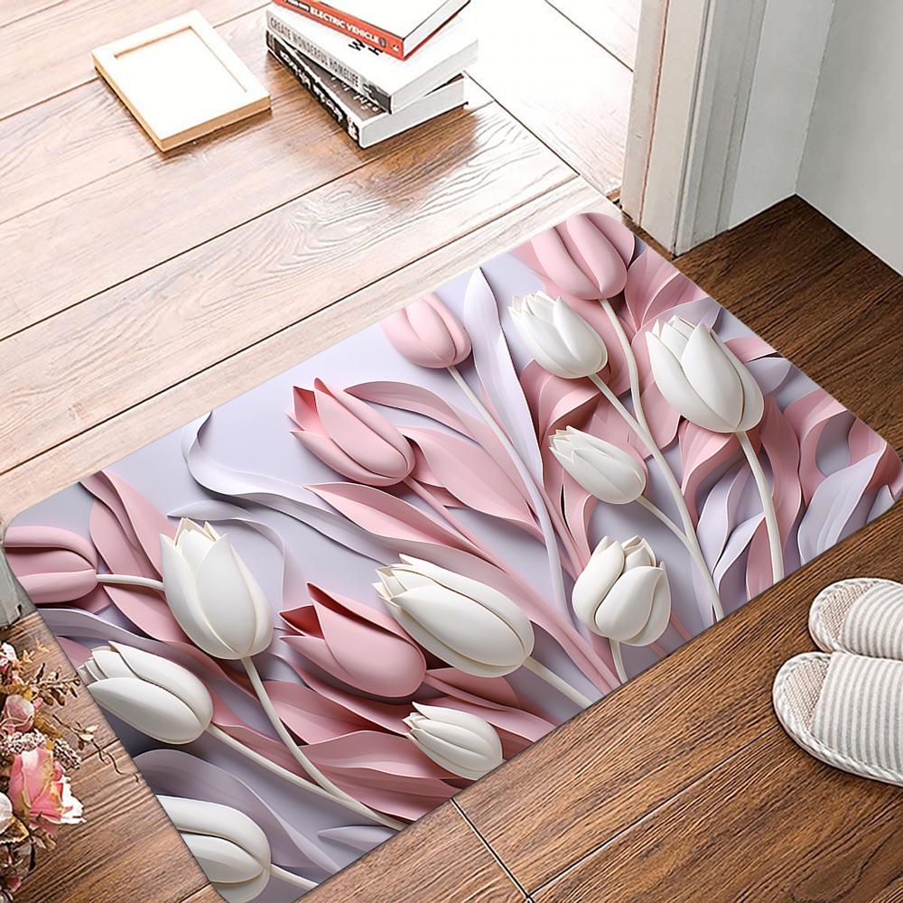 

Colored Tulips Diatom Mud Entrance Antislip Home Outdoor Kitchen Rug Washable Hallway Bathroom Porch Floor Door Mat Decorate 30x40cm Diatom