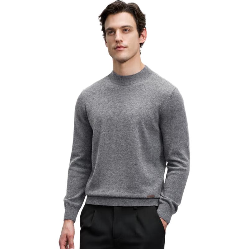 EMZ Erdos Men's 100% Wool Solid Mock Neck Sweater