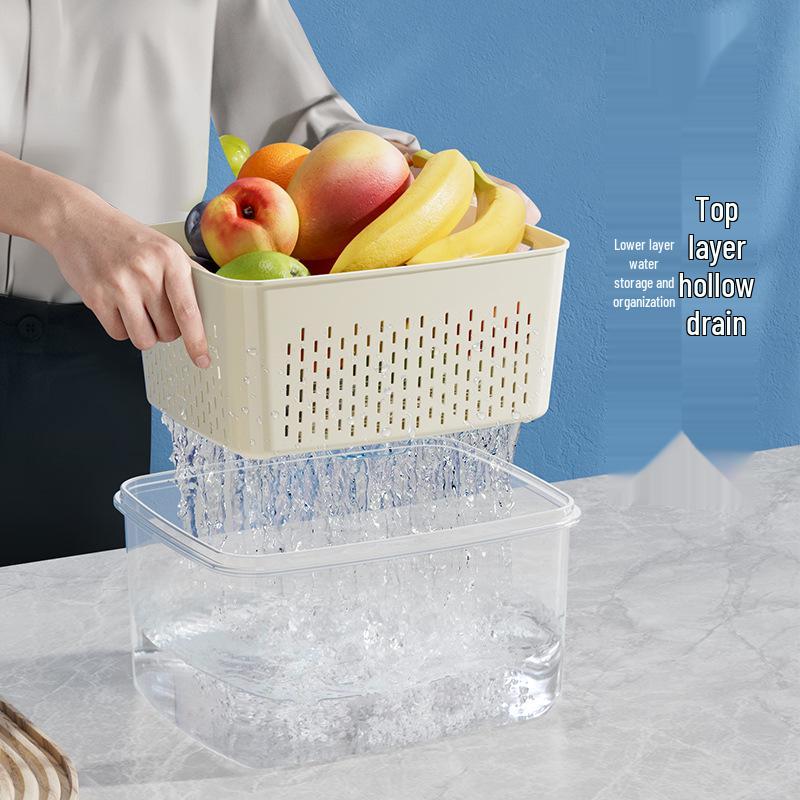 Outdoor Food-Grade Double-Layer Drain Basket & Storage Box for Vegetables & Fruits - Insect & Dust Proof, Fresh-Keeping for Refrigerator.
