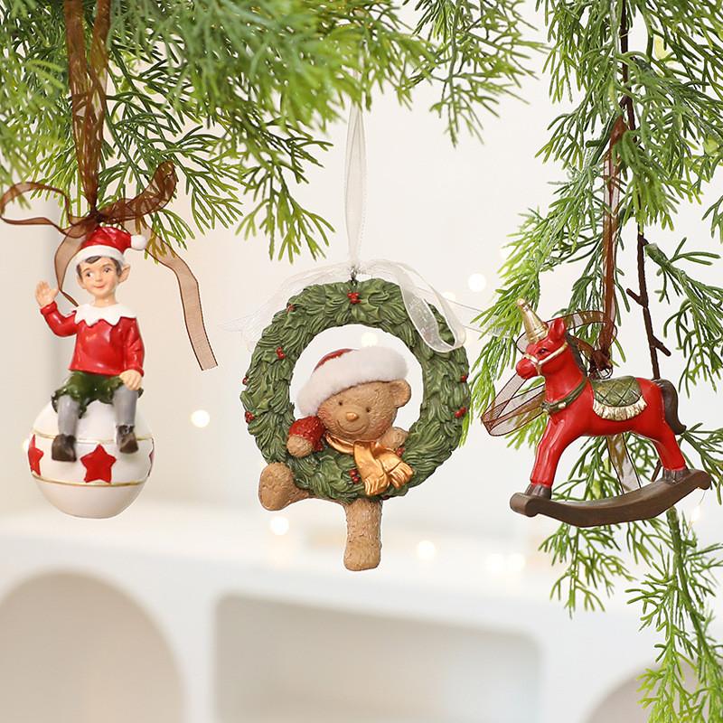 Ornament Tree Christmas Resin Vintage Bell Bow Wreath Christmas Stocking Pendant