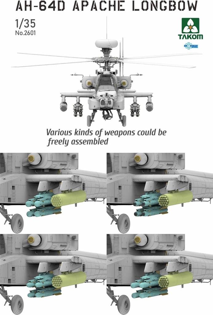 Takom scale Army Apache Longbow Attack Helicopter Plastic Model Kit TKO2601 1/35 U.S. AH-64D (Colored)