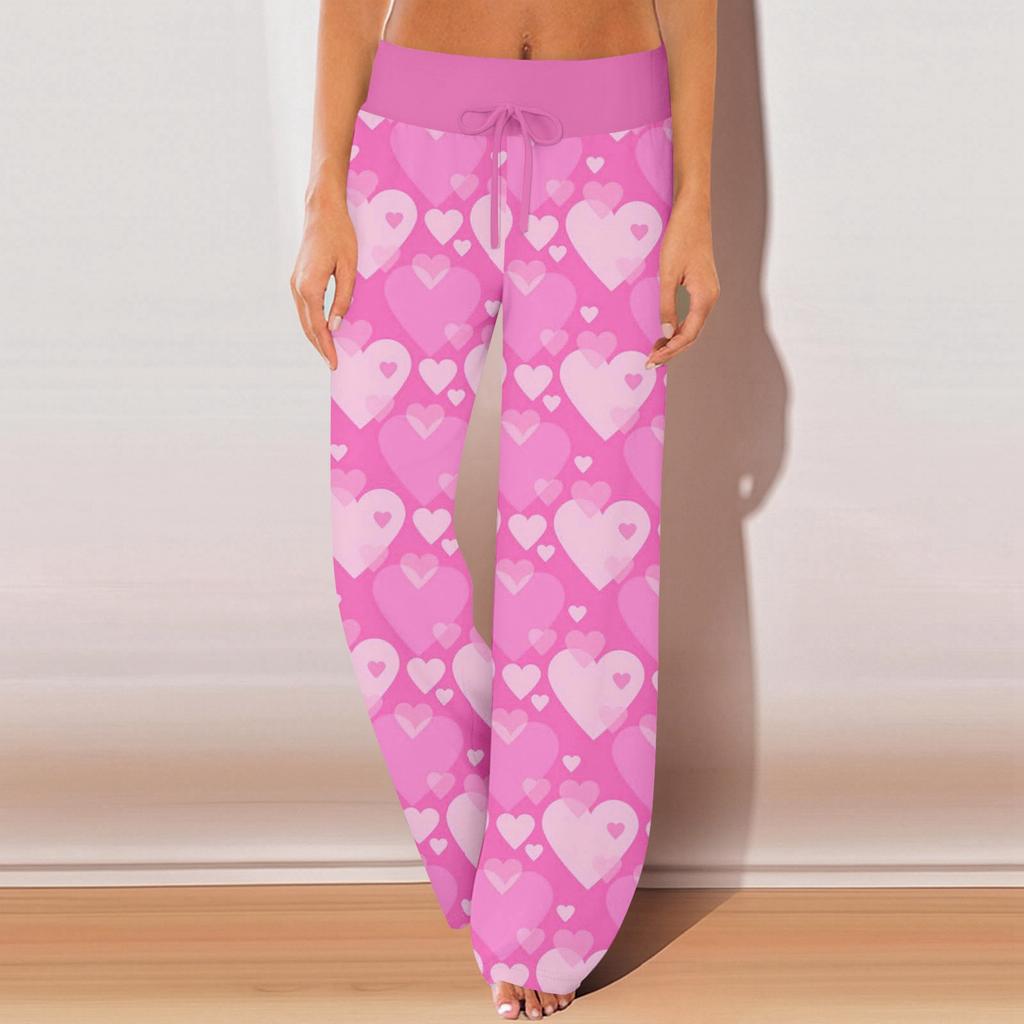 Womens Pajama Pants Sleepwear Casual Drawstring Elastic Waist Pants Comfy Straight Yoga Loose Trousers