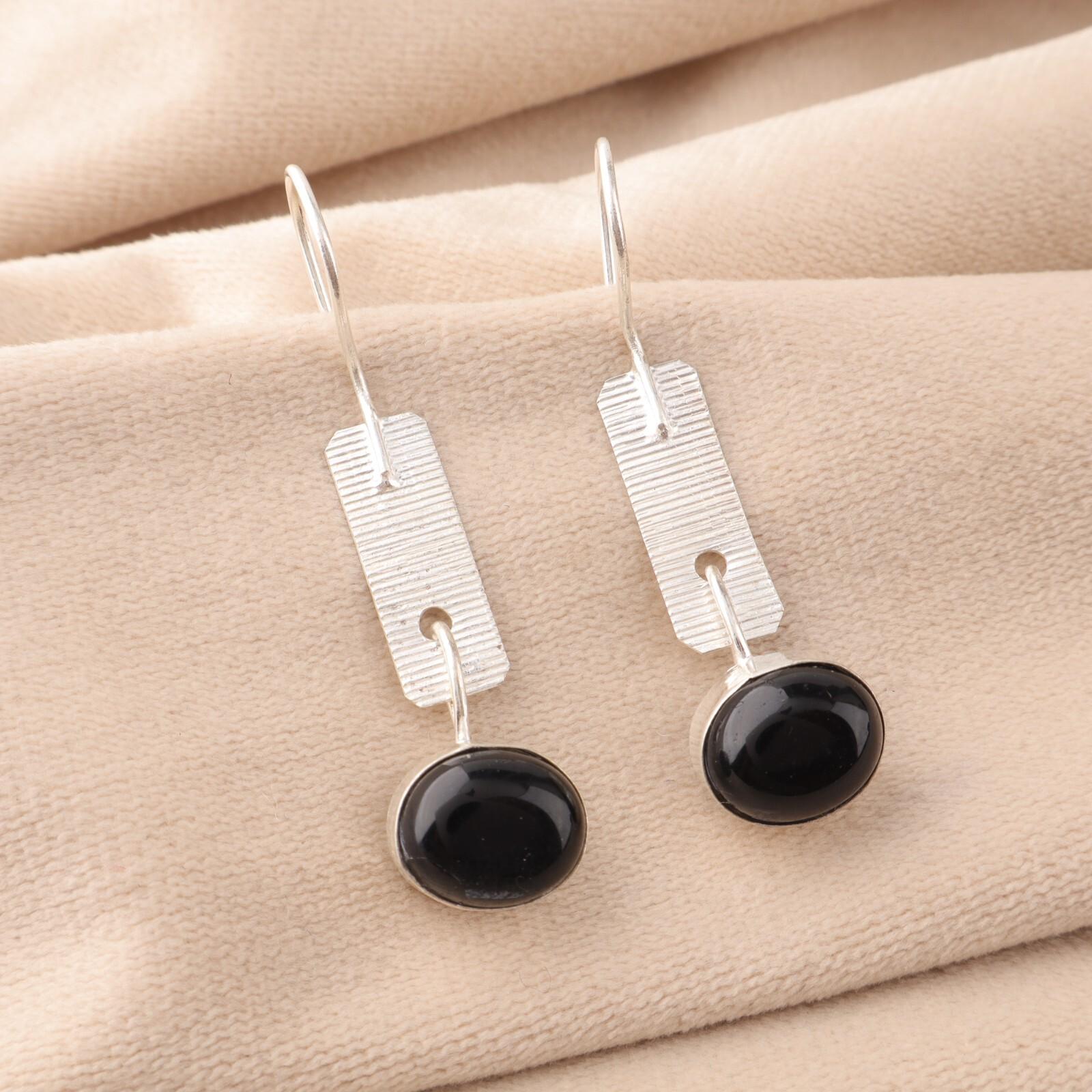 

Black Tourmaline Gemstone 925 Stamped Silver Jewelry Handmade Boho Earrings 1.9 EE-168-28