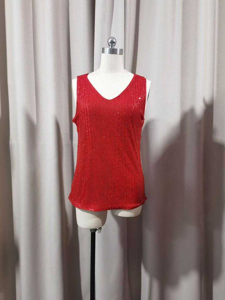 2026 Spring/Summer Women's V-neck Sequin T-shirt Vest