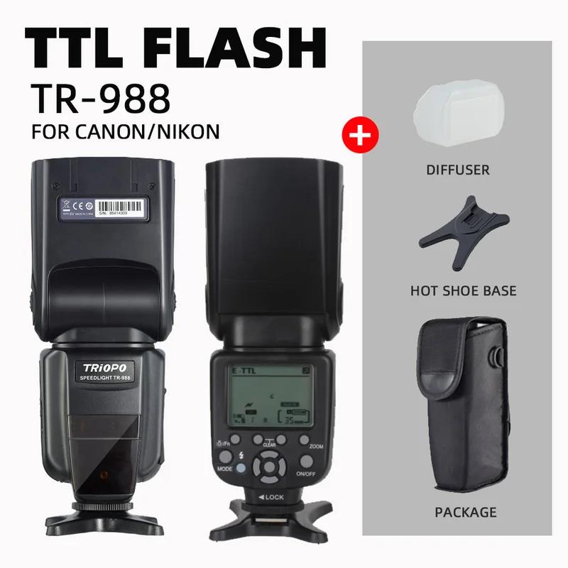 

Вспышка TRIOPO TR-988 TTL для профессиональных вспышек Canon Nikon Studio Speedlite с высокоскоростной синхронизацией* d5300 d200 d3400 d3100 DSLR-камер чёрный