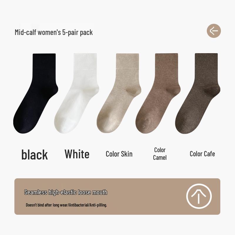 Women's Loose-Mouth Pure Cotton Mid-Calf Socks - Anti-Constriction, Antibacterial, Anti-Odor, Suitable for Autumn & Winter