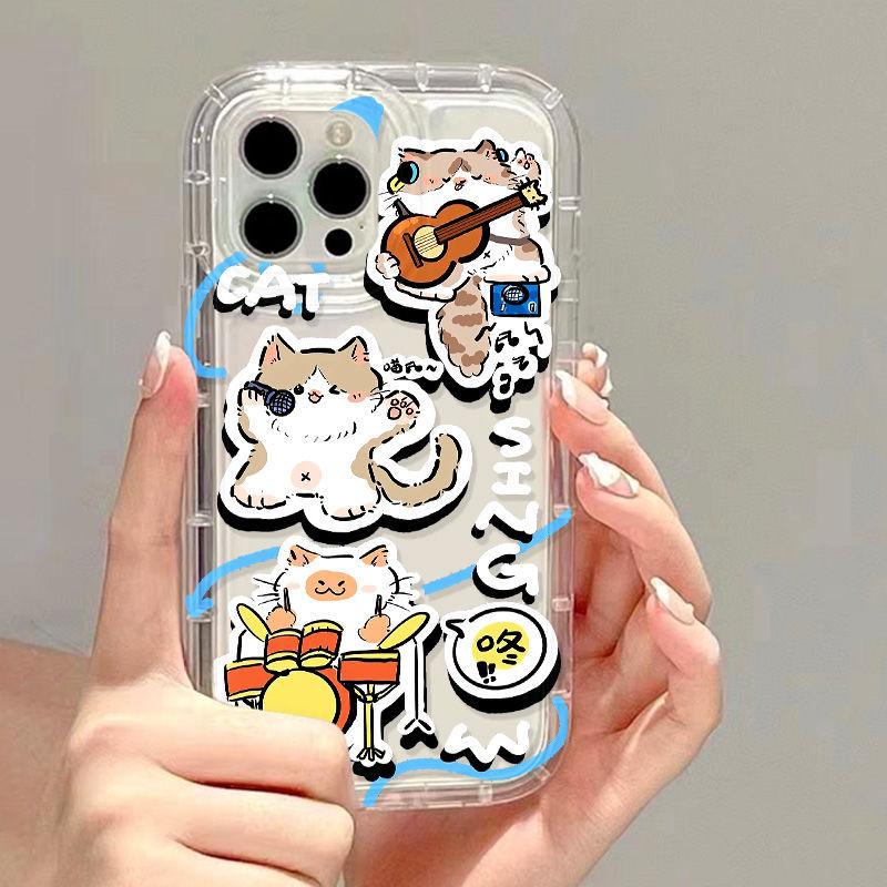 Rock music cat applies to iPhone17ProMax airbag mobile phone case 14Pro Apple 12/16 couple model