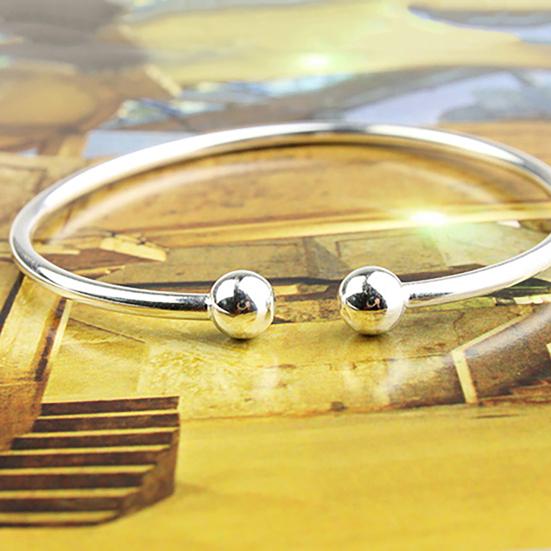 Women's Silver Plated Open Hand Cuff Bracelet Simple Beads Bangle