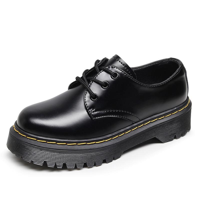 Thick-soled Hole Martin Shoes Women's Low-top Leather Round Head Casual Student Muffin Bottom Short Boots Women