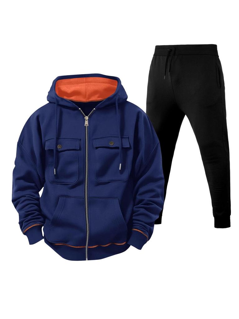 Herren Kapuzenpullover mit Reißverschluss und Doppeltaschen, lässiges Sport-Pullover-Set - Versand am selben Tag möglich