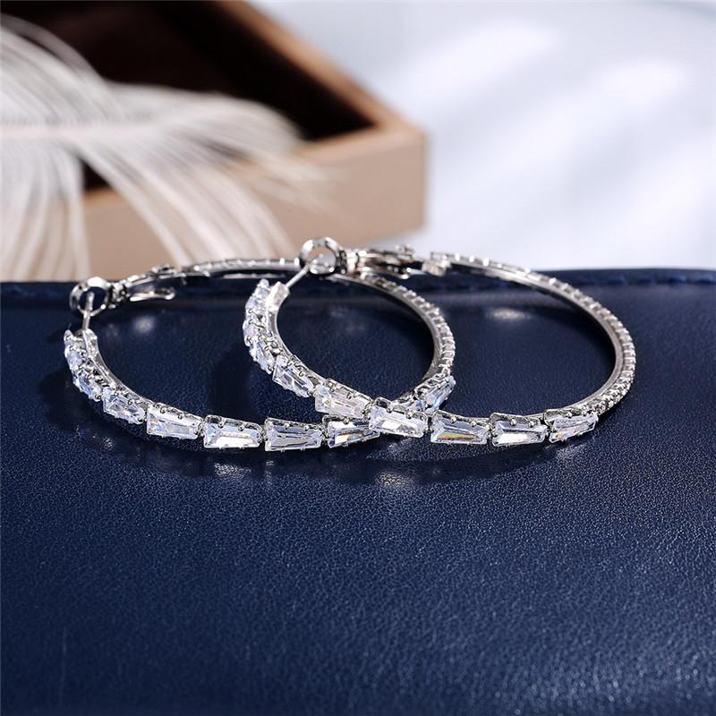 Luxury  Sterling  Hoop Earring Inlaid CZ Stone Engagement Wedding Party Big Round Circle Female Earrings for Women