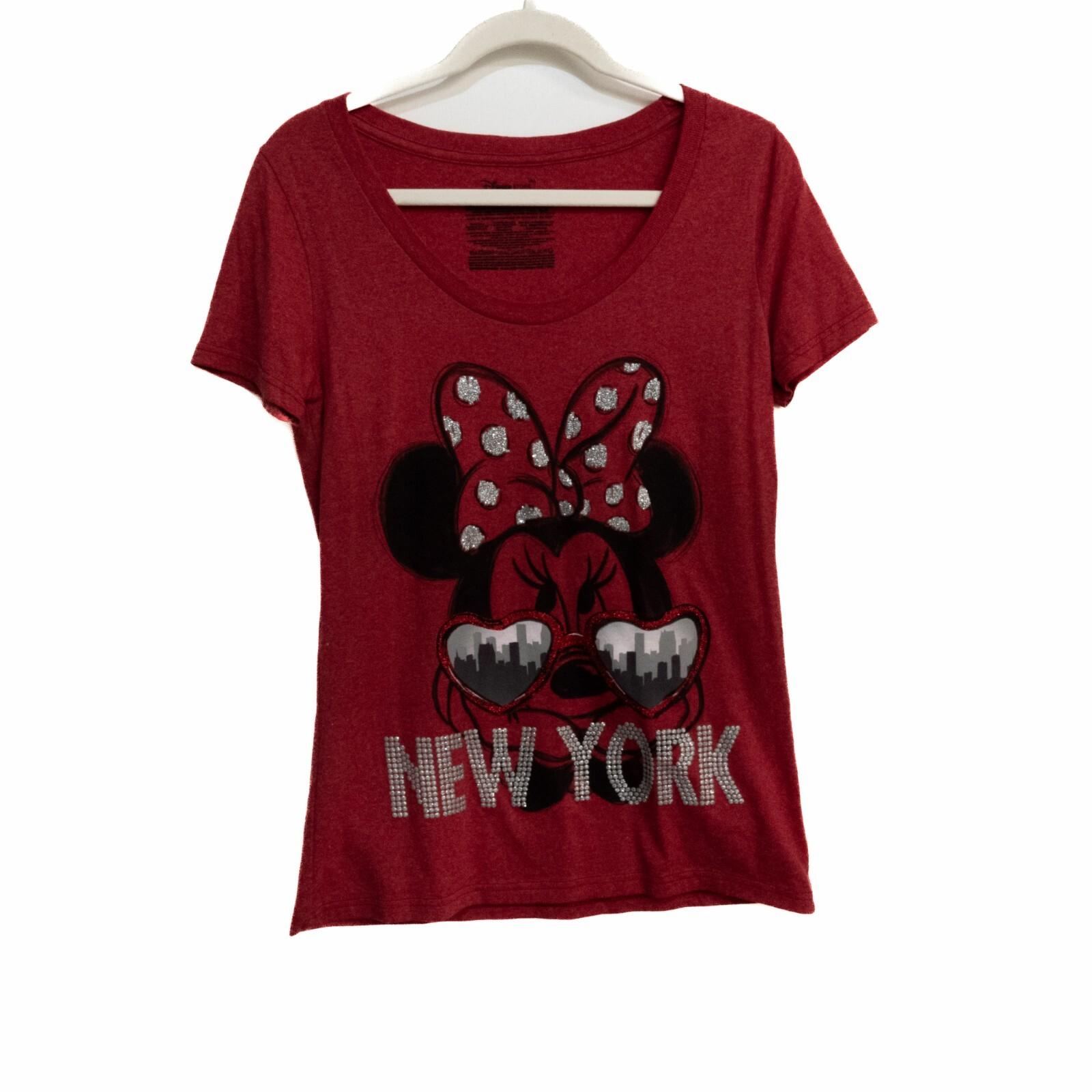 Disney Store Womens Red Black T-Shirt Minnie Mouse New York Round Neck Size M S