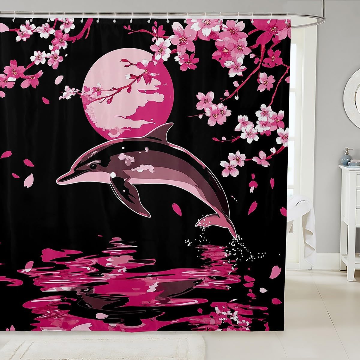 

Japanese Cherry Blossom Capybara Fabric Shower Curtain,Pink Sakura Floral Moon Shower Curtain,Kids Bathroom Decor,Capybara W60H190(CM)-1 Pcs