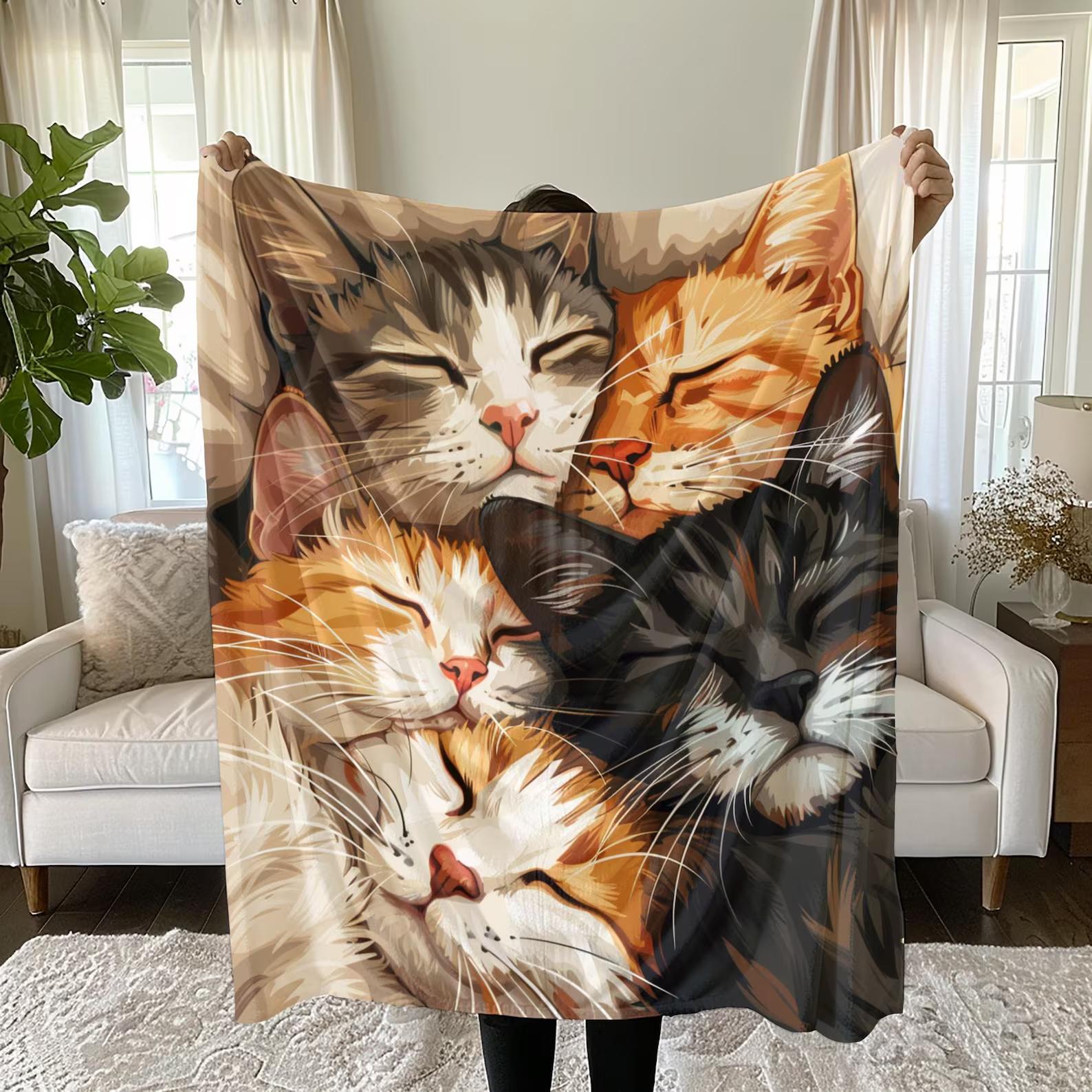 Cats Blanket Cats Print Blanket - Cat Throw Blanket Cat Mom Dad Blanket Add Blankets 75x90cm