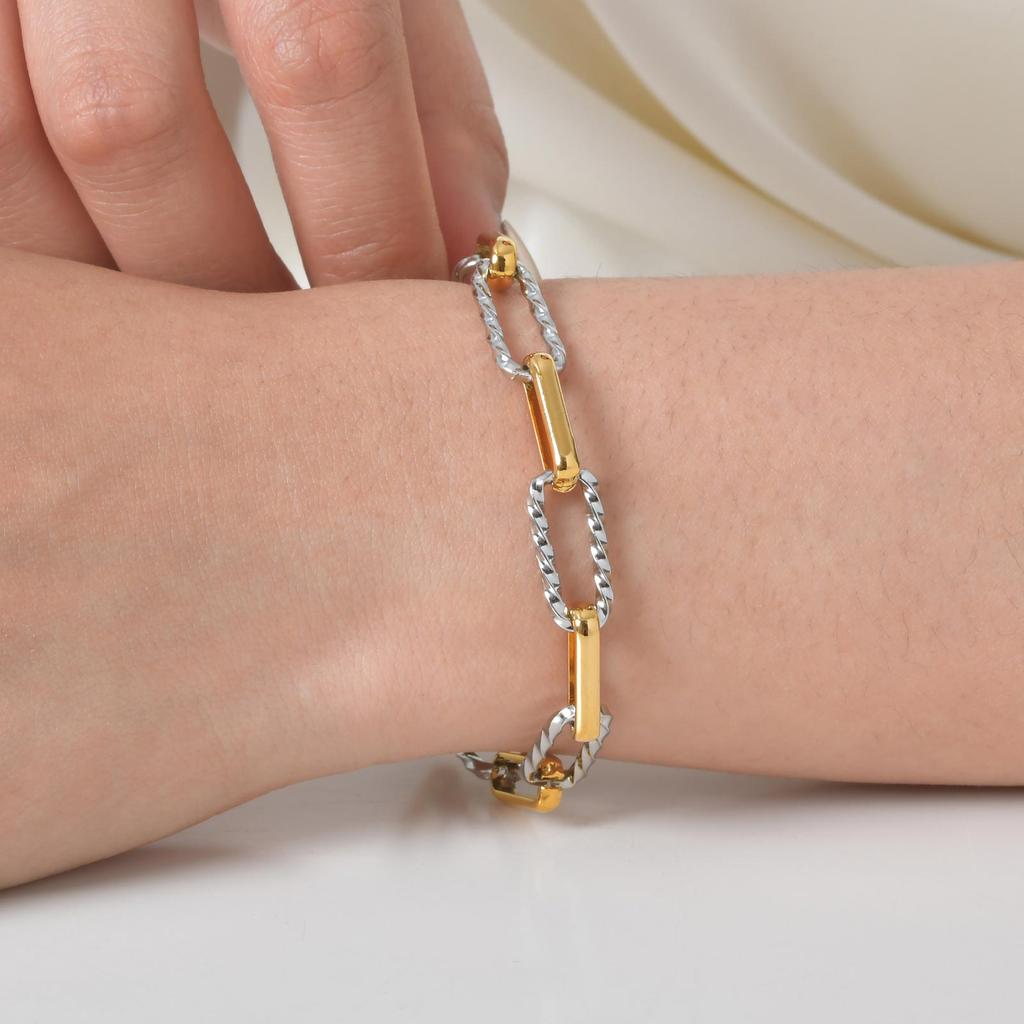 Minimalist Chain Bracelet Stackable Gold Silver Mixed Color Stainless Steel Jewelry Paperclip Dainty Bracelet For Women Mom Gift