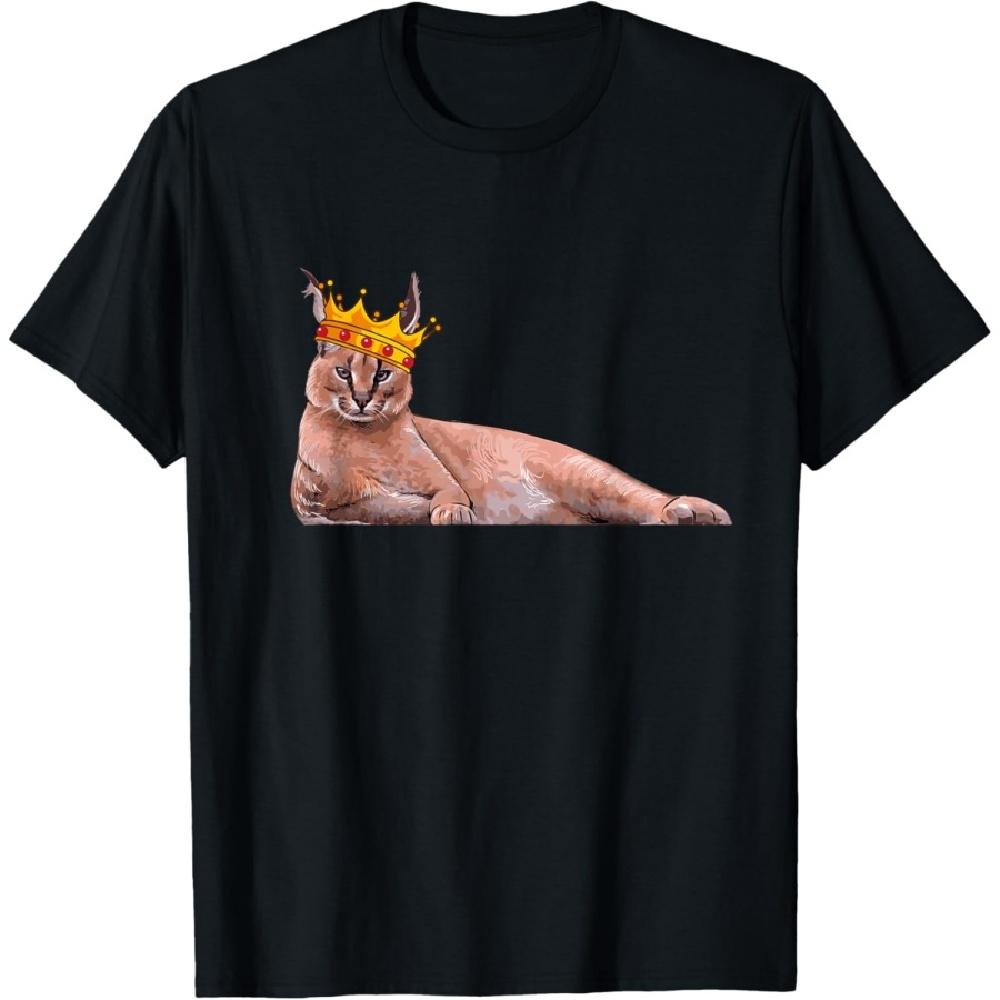 

Big Floppa Crown Meme Caracal Cat T-Shirt for Men Women Girls Kids S