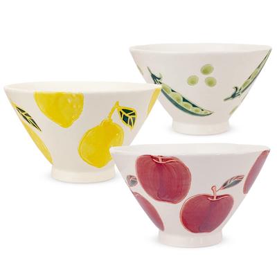 Fresh Art Han Rice Set of 3 Hasami Made In Japan J-kitchens Sho~ Bowls, (Apple, Bean, Lemon), Ware,