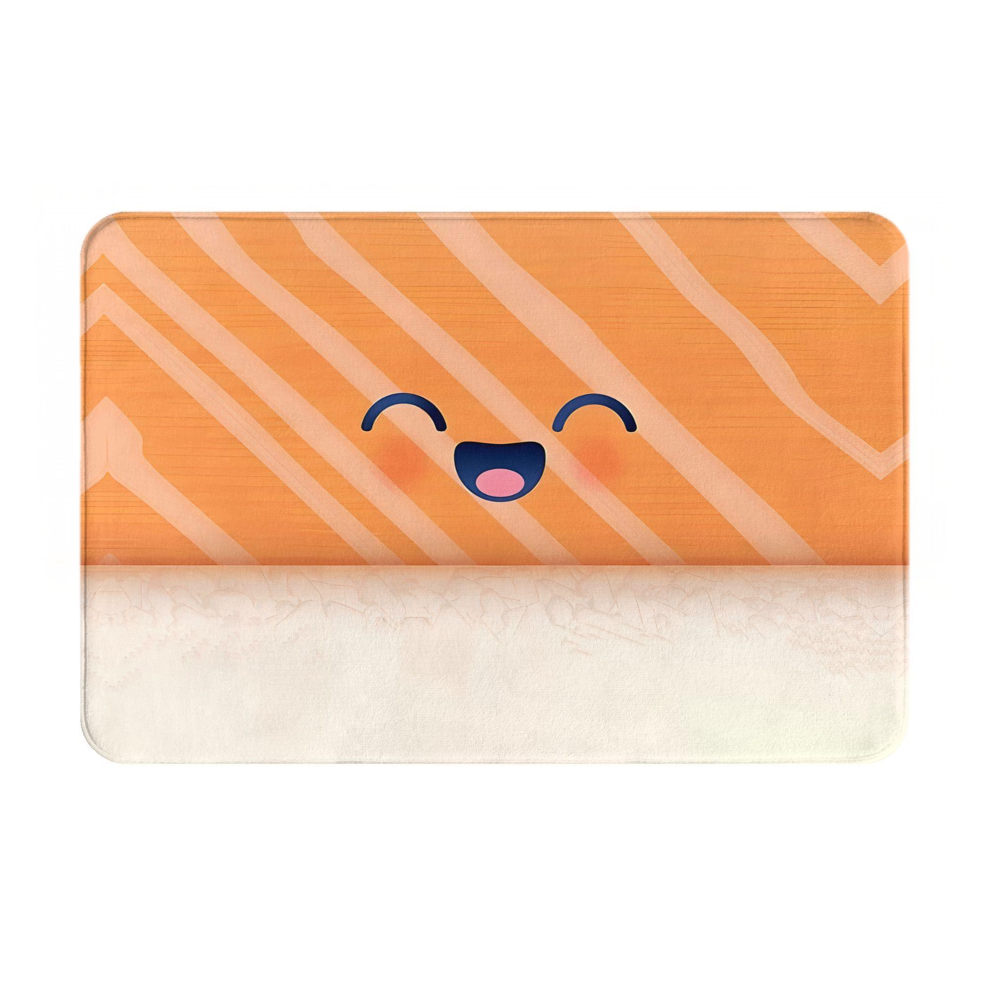 

Cute Salmon Character Doormat Orange White Printed Polyester Machine Washable Decorative Entrance Floor Mat 40cm x 60cm