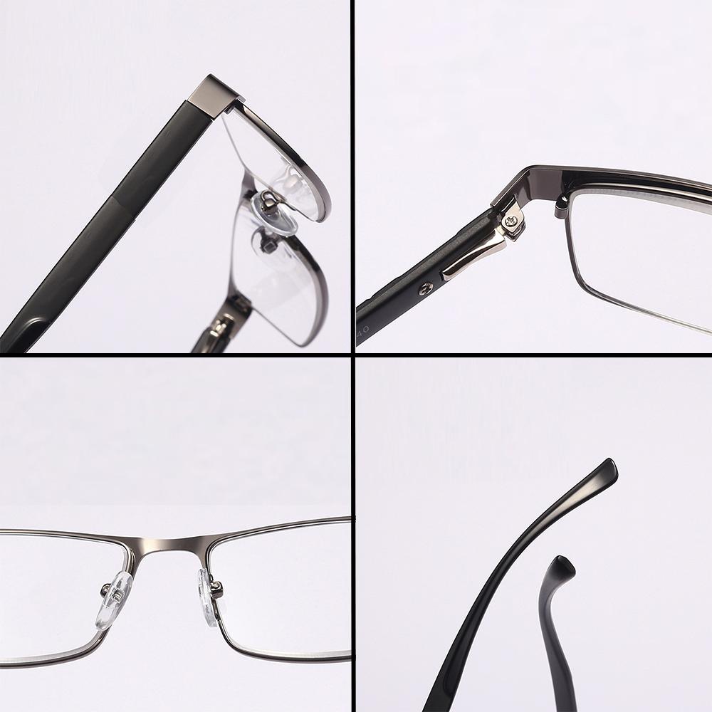 Classic Men'S Reading Glasses Metal Frame Spring Hinge 145 ° Opening And Closing Blue Light Blocking Business Glasses