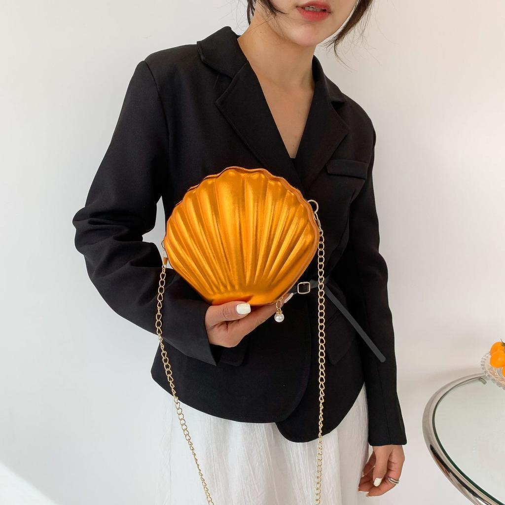 2025 New Spring Trend Chain Shoulder Messenger Bag Women's Foreign Style Striped Shell Bag Simple Casual Bag Women