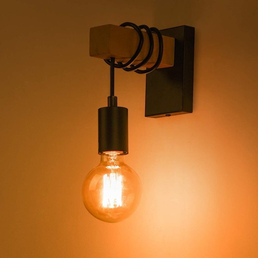 Retro Wooden Wall Light Vintage Industrial Wall Sconce Light Indoor Rustic Wall Lighting Fixture for Living Room Stair Hallway