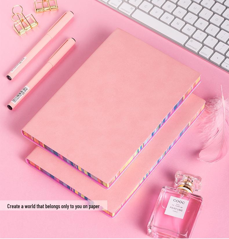 A5 Soft Cover Rainbow Edge Cute Notebook - Custom Color Edge Thick Leather Diary