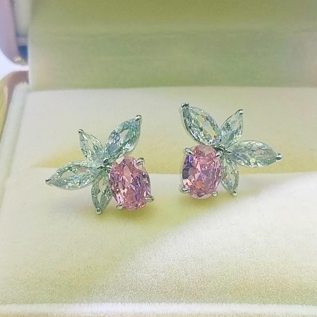 Wealth Flowers in the World 6X8 Oval Zircon Stud Earrings Women's Korean Style Horse Eye Butterfly Earrings Star Same Earrings