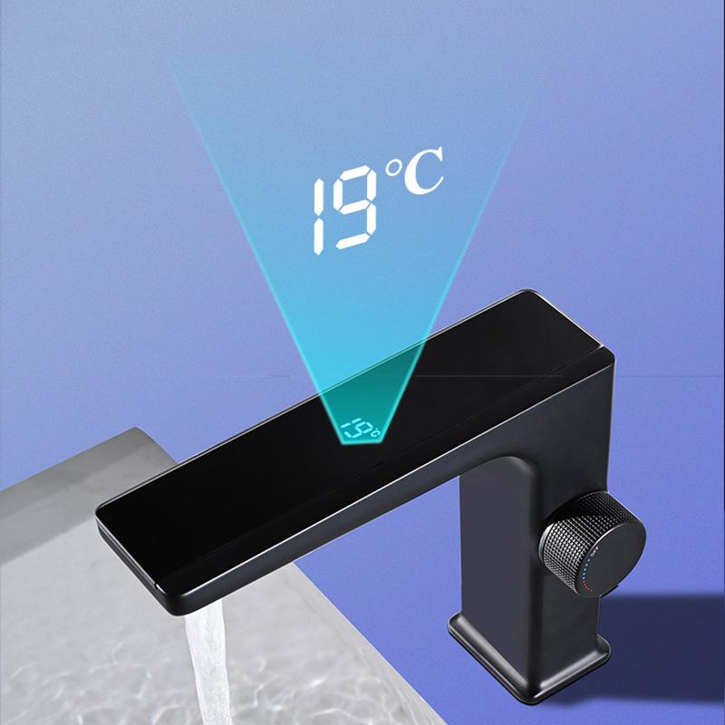 Digital Display LED Bathroom Basin Faucet Brass Black/White Hot Cold Water Sink Mixer Wash Tap Deck Mount Sink Mixer Tap