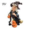 Miniature Witch Theme Crafts Halloween Pumpkin Resin Figurine, Vintage Hand-Painted Ornament, Spooky Tabletop Entrance Table Accents Decor for