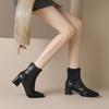 Krazing Pot Sheep Skin Square Toe Winter Med Heels Chelsea Boots Women Zipper Retro Fashion Leisure Ankle Boots