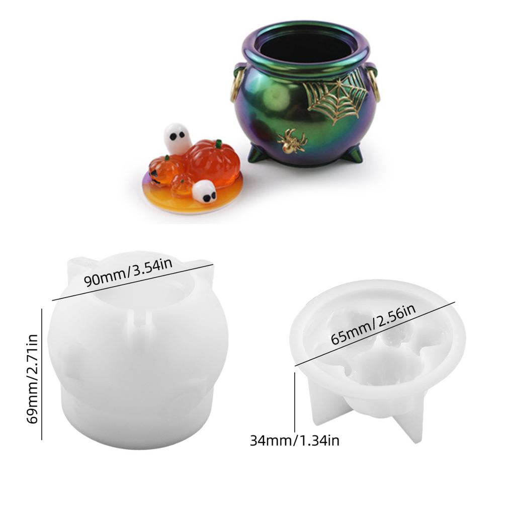 3D Halloween Witch Cauldron Silicone Mold DIY Creative Pumpkin Storage Box Molds Epoxy Resin Jar Casting Candy Container Mould