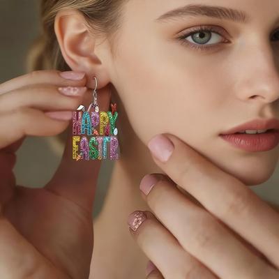 1 Pair Hook Earrings 2D Flat Acrylic Colorful English Letter Charm Drop Earrings Lightweight