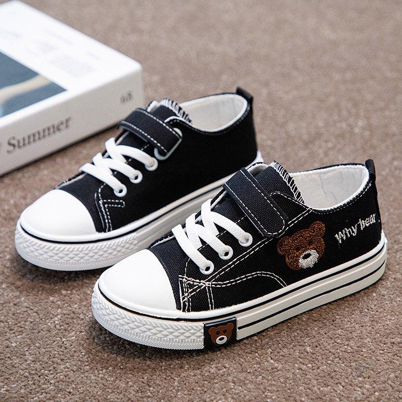 Children's Canvas Shoes New Spring and Autumn Boys' Soft Sole Sports Shoes Girls' Fashionable Big Kids' Velcro Sneakers