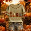 Women's Casual Halloween Print V-Neck Short Sleeve T-Shirt Top for Fall and Daily Wear